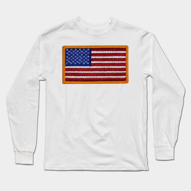 Embroidery American Flag Sticker Long Sleeve T-Shirt by anacarminda